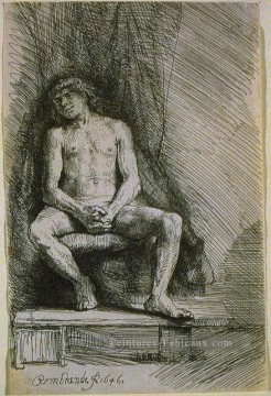 Étude de l’homme Nu assis devant un rideau SIL Rembrandt Peinture à l'huile